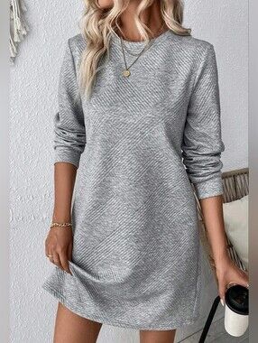 Grey Round Neck Textured Mini Dress